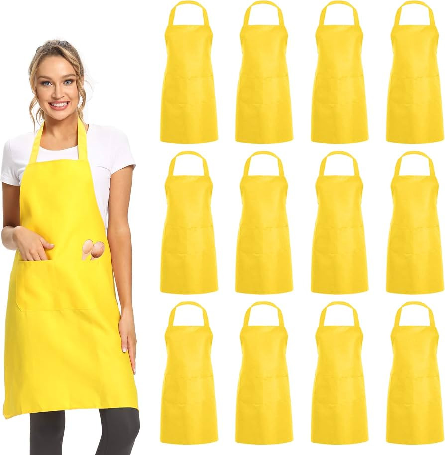 DUSKCOVE 12 Pack Plain Bib Aprons with 2 Pockets - Yellow Unisex Commercial Apron Bulk for Kitche... | Amazon (US)