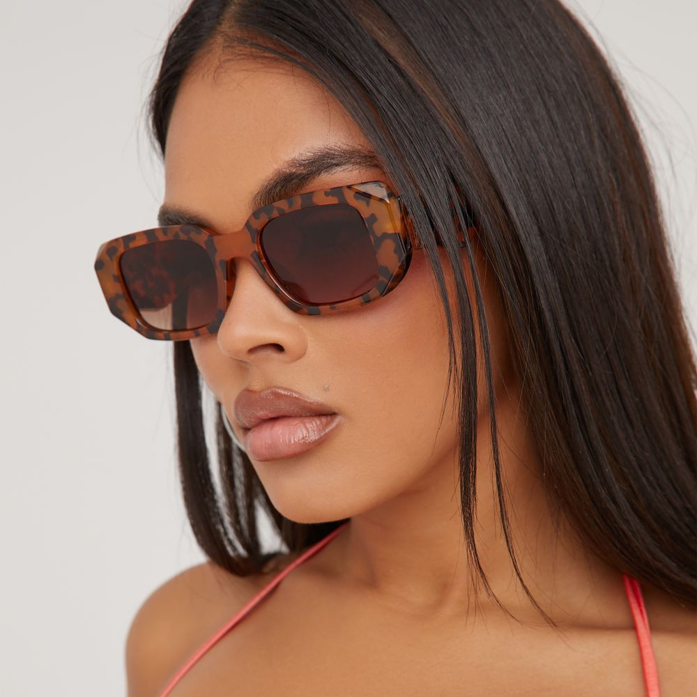 Hexigan Shaped Sunglasses In Tortoise Print | EGO (UK)