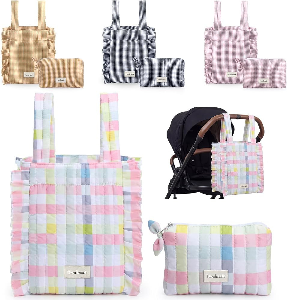 Abbylike Plaid Stroller Bag with Detachable Handle Drawstring Pocket Includes Mini Pouch Universa... | Amazon (US)
