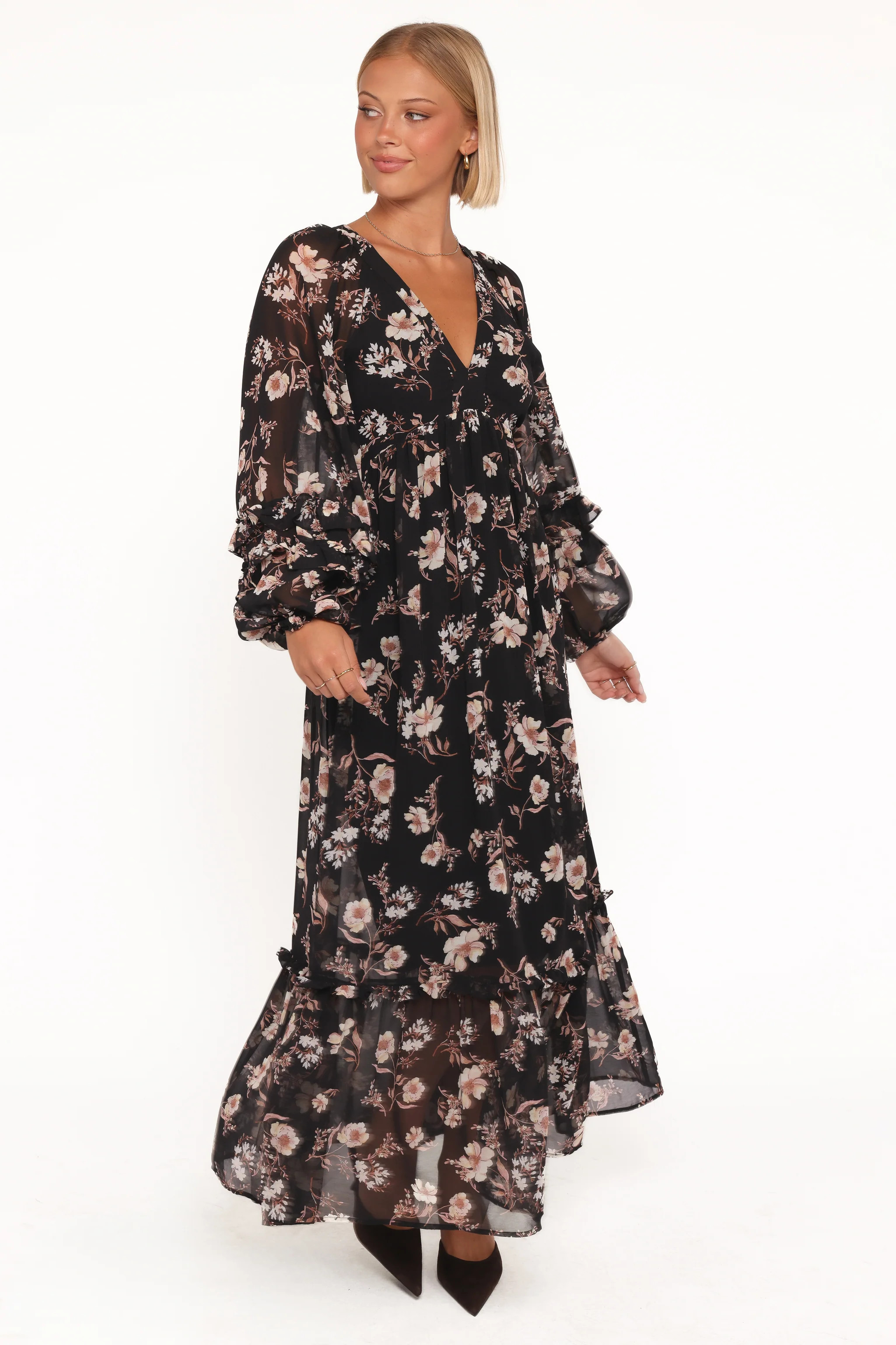 Evian Long Sleeve Maxi Dress - Black Floral | Petal & Pup (US)