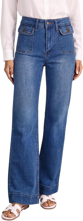 Saodimallsu Womens High Waisted Straight Leg Denim Jeans with Patch Pockets | Amazon (US)