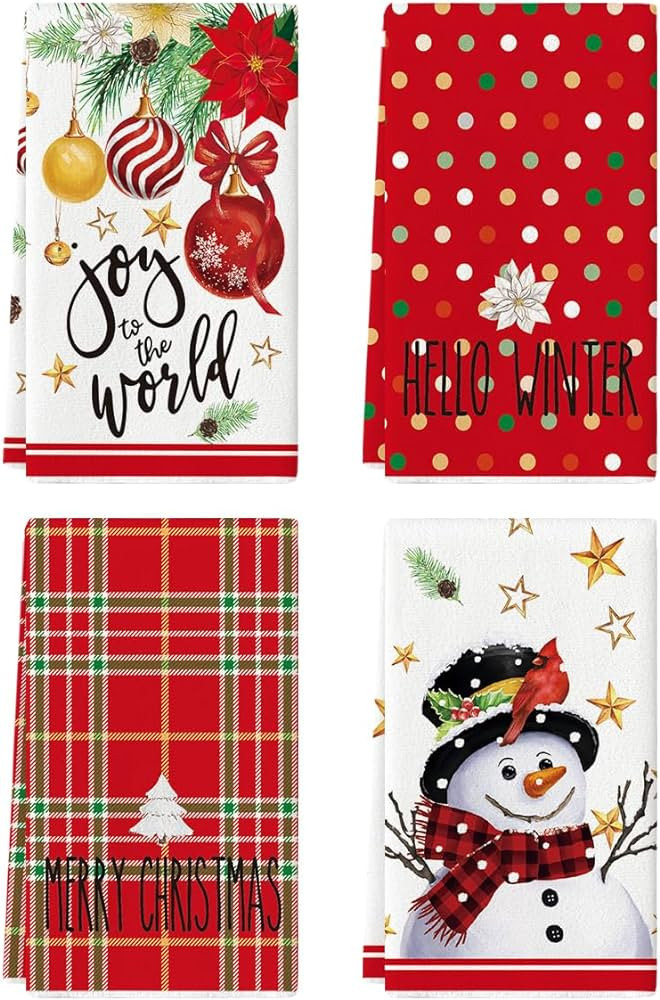 Artoid Mode Xmas Ball Poinsettia Holly Merry Christmas Kitchen Towels Dish Towels, 18x26 Inch Hel... | Amazon (US)