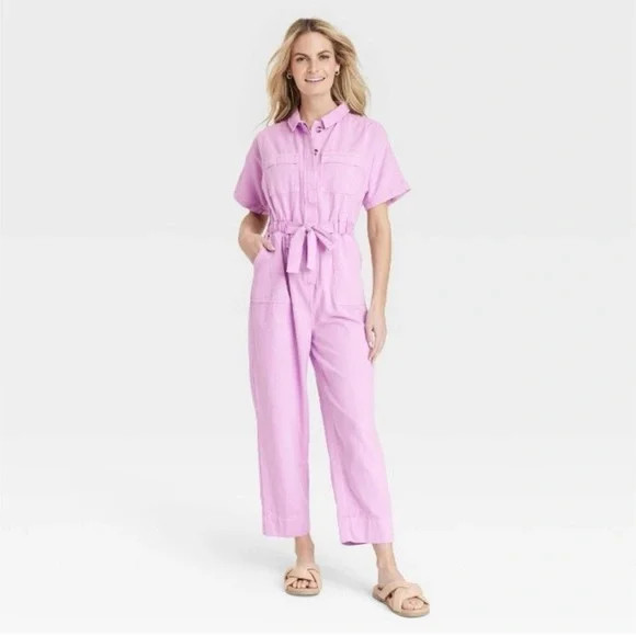 Universal Thread Short Sleeve Pink Button Front Boilersuit/Jumpsuit, NWT Sz 10 | Poshmark