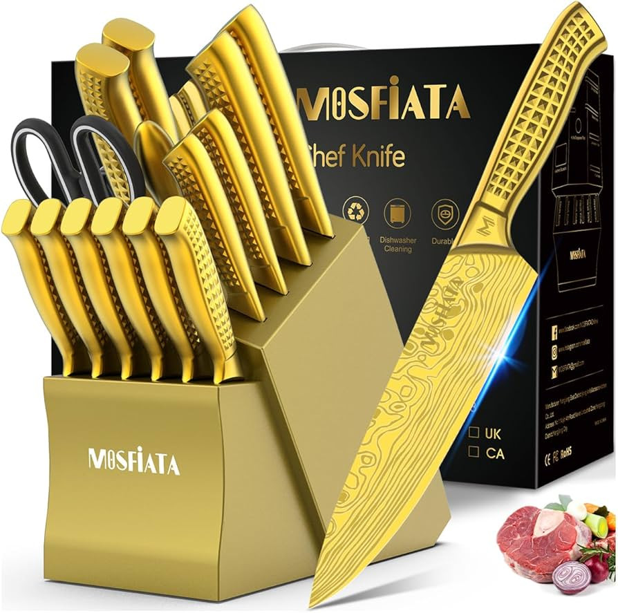 MOSFiATA Kitchen Knife Set, 17 Pcs Japanese Stainless Steel Knife Sets for Kitchen with Block wit... | Amazon (US)