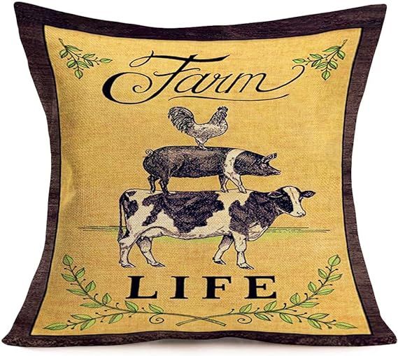 Smilyard Rustic Farmhouse Pillow Covers Farm Animal Rooster Pig Cow Decorative Pillow Case Cushio... | Amazon (US)