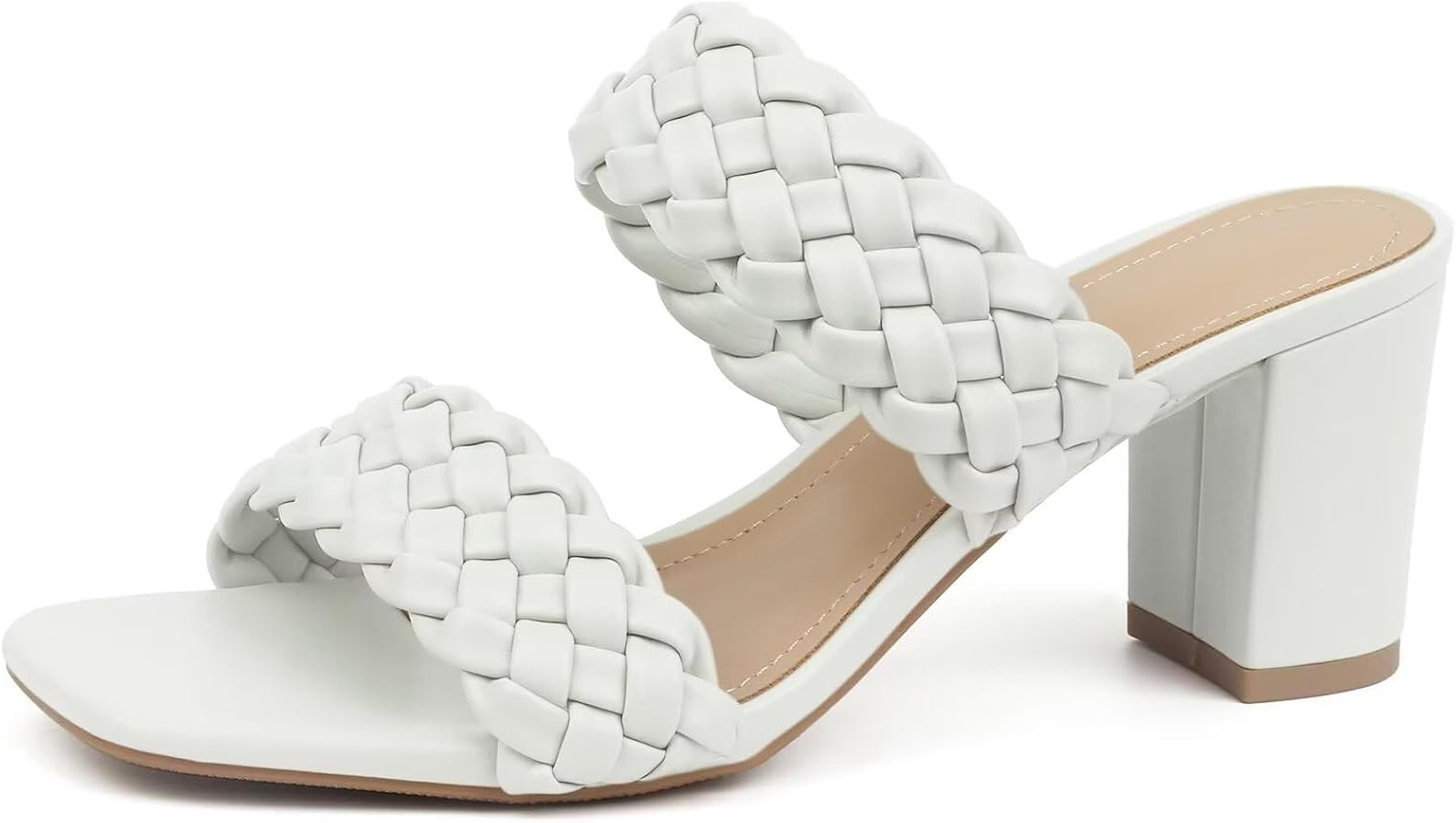 MUSSHOE Women's Braided Heeled Sandals Square Open Toe Heels Strappy Chunky Heels Block Slide San... | Amazon (US)