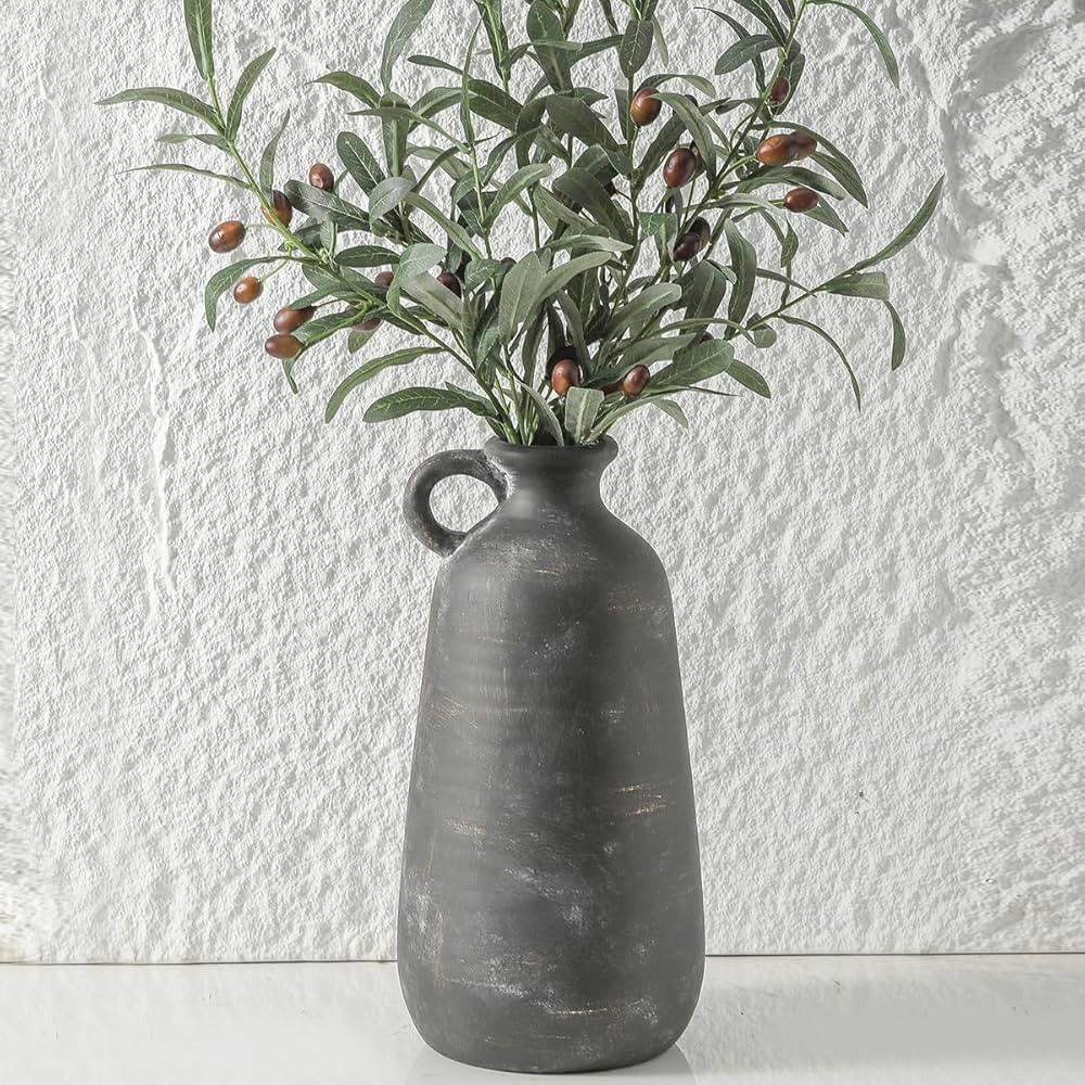 Ceramic Rustic Farmhouse Vase, 12.8" Large Rustic Black Pottery Vases Home Decor Decorative Boho ... | Amazon (US)