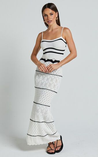 Addison Midi Dress - Knitted Stripe Detail Cami Dress in White/Black | Showpo (US, UK & Europe)