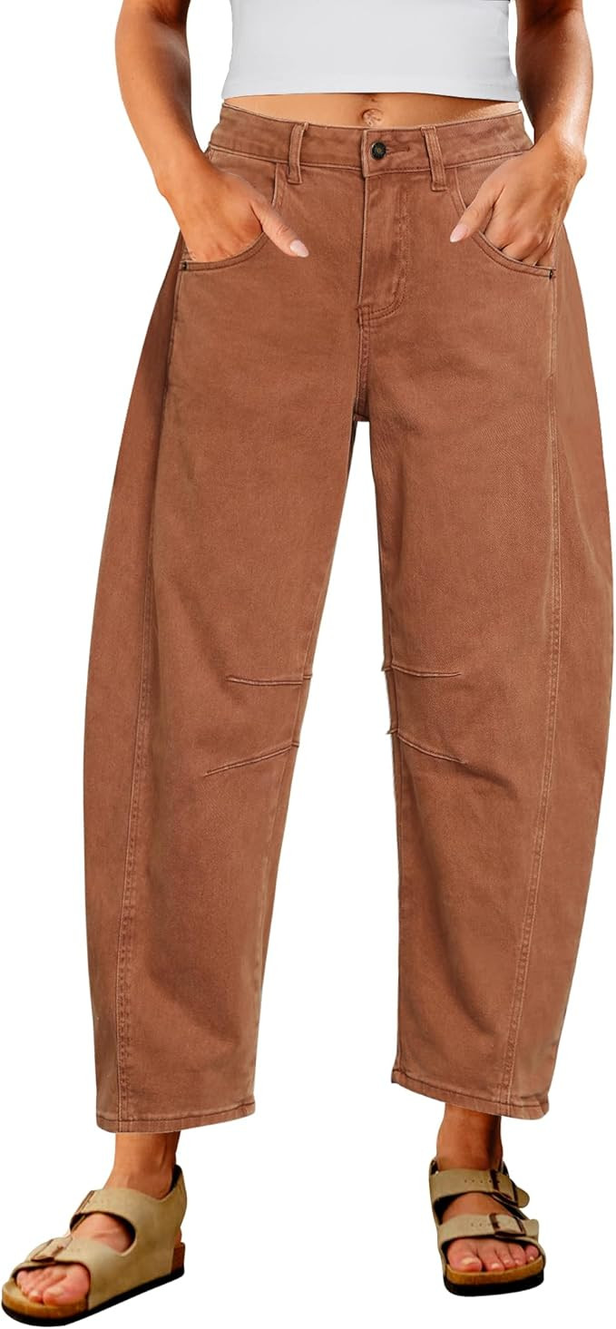 Utyful Barrel Jeans Women Cropped Baggy Trendy High Waisted Distressed Loose Stretch Denim Trouse... | Amazon (US)