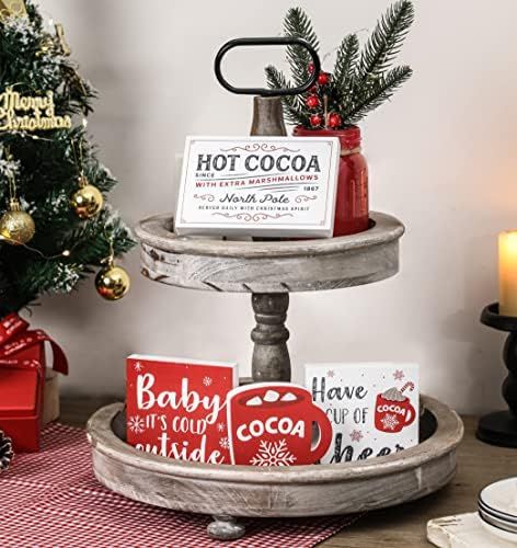 Hot Cocoa Tiered Tray Decorations Christmas Winter Wood Signs Baby It's Cold Outside Farmhouse Holid | Amazon (US)