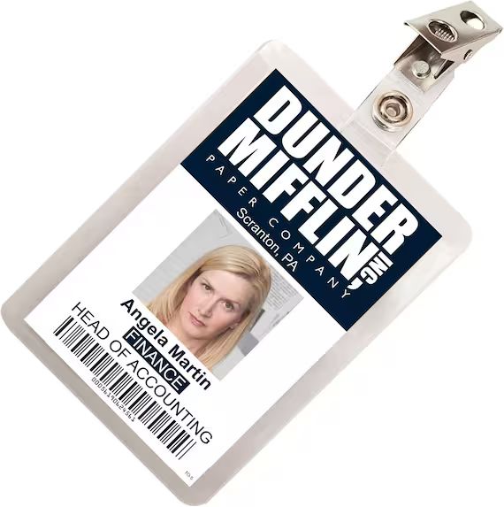 Read the full title
    The Office Angela Martin Dunder Mifflin ID Badge Cosplay Costume Name Tag... | Etsy (US)