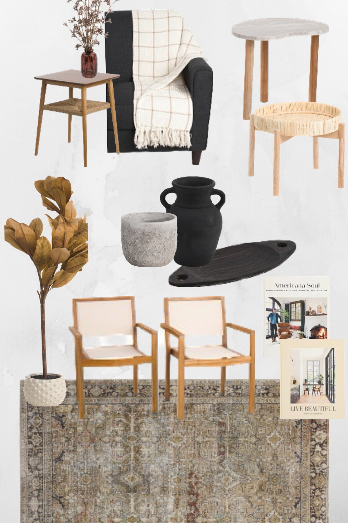 🚨crazy sale on these items from marshalls! 

obsessed with this magnolia tree for under $50! 

the cement vase is on sale for $10! 

the two acacia woooden chairs are under 70$ (35$ each)

and loloi rug for less than $50! such a good sale! 

also loving these side tables! this is all such a steal!! 🚨

#LTKfindsunder50 #LTKsalealert #LTKSale