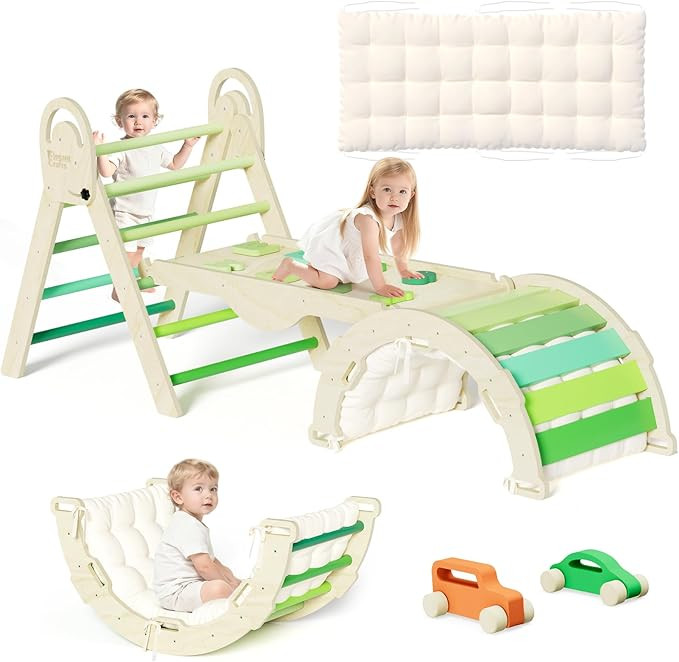 Pikler Triangle Set with Cushion, Montessori Climbing Set, Indoor Climb Toys, Indoor Playground J... | Amazon (US)