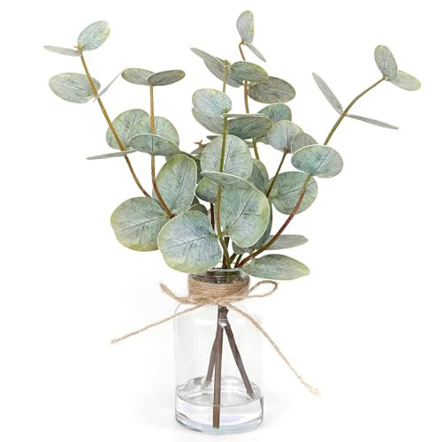 Muhanjia Artificial Eucalyptus Stems in Glass Vase with Faux Water,3Pcs Fake Plant with Double-Sided Green Leaves for Centerpiece(Double-Sided Green Eucalyptus) | Amazon (US)