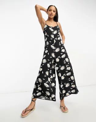ASOS DESIGN strappy culotte jumpsuit in large daisy print | ASOS (Global)