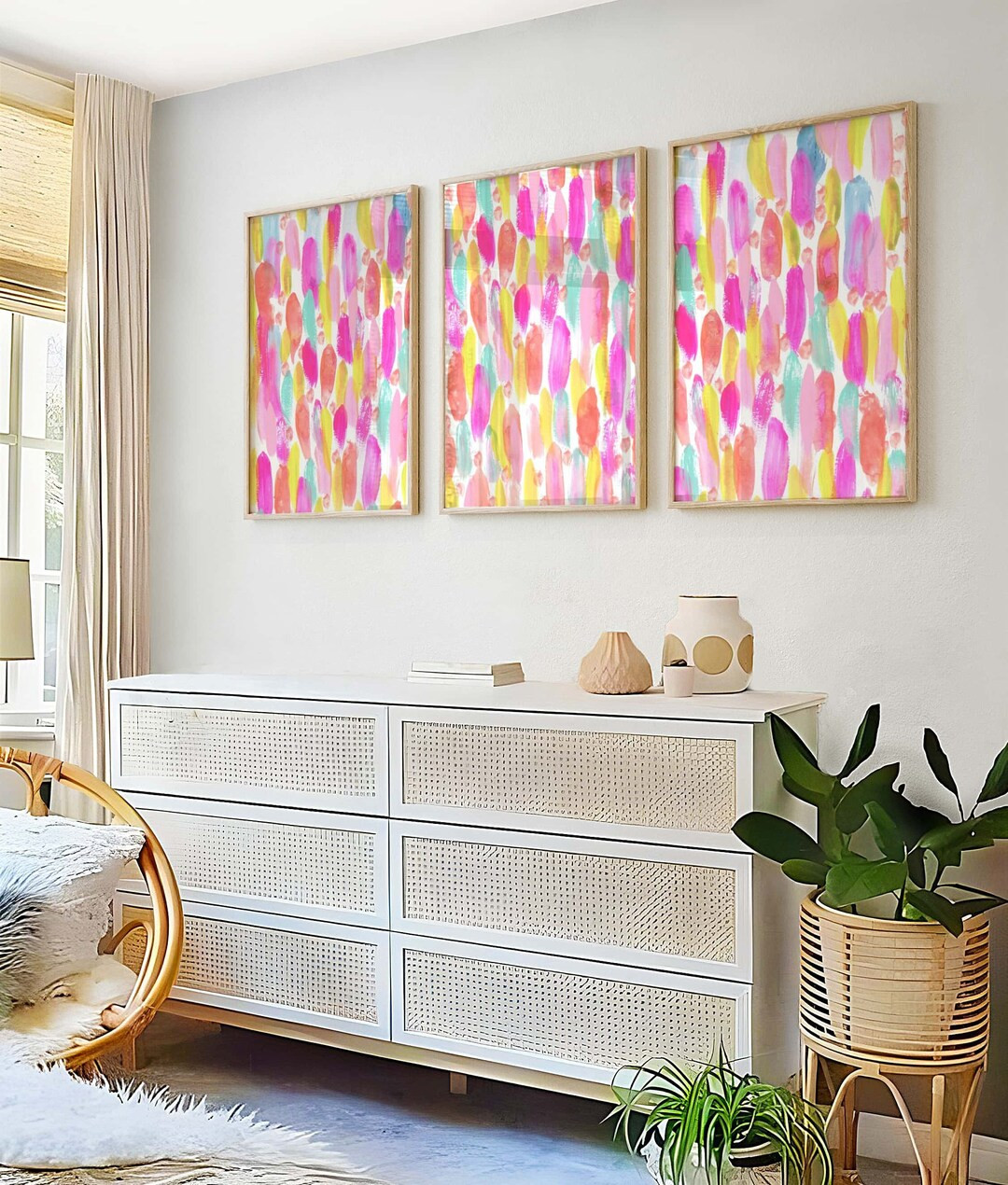 Girly Bedroom Decor - Colorful Pink Prints Trio - Bright Girls Room Art - Bright Girly Bedroom Ar... | Etsy (US)