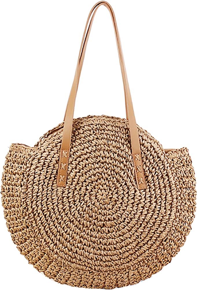 Straw Handbags Women Handwoven Round Corn Straw Bags Natural Chic Hand Large Summer Beach Tote Wo... | Amazon (US)