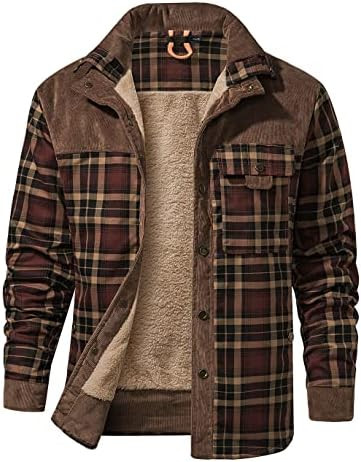 Haellun Men's Long Sleeve Sherpa Lined Shirt Jacket Flannel Plaid Fleece Coats | Amazon (US)