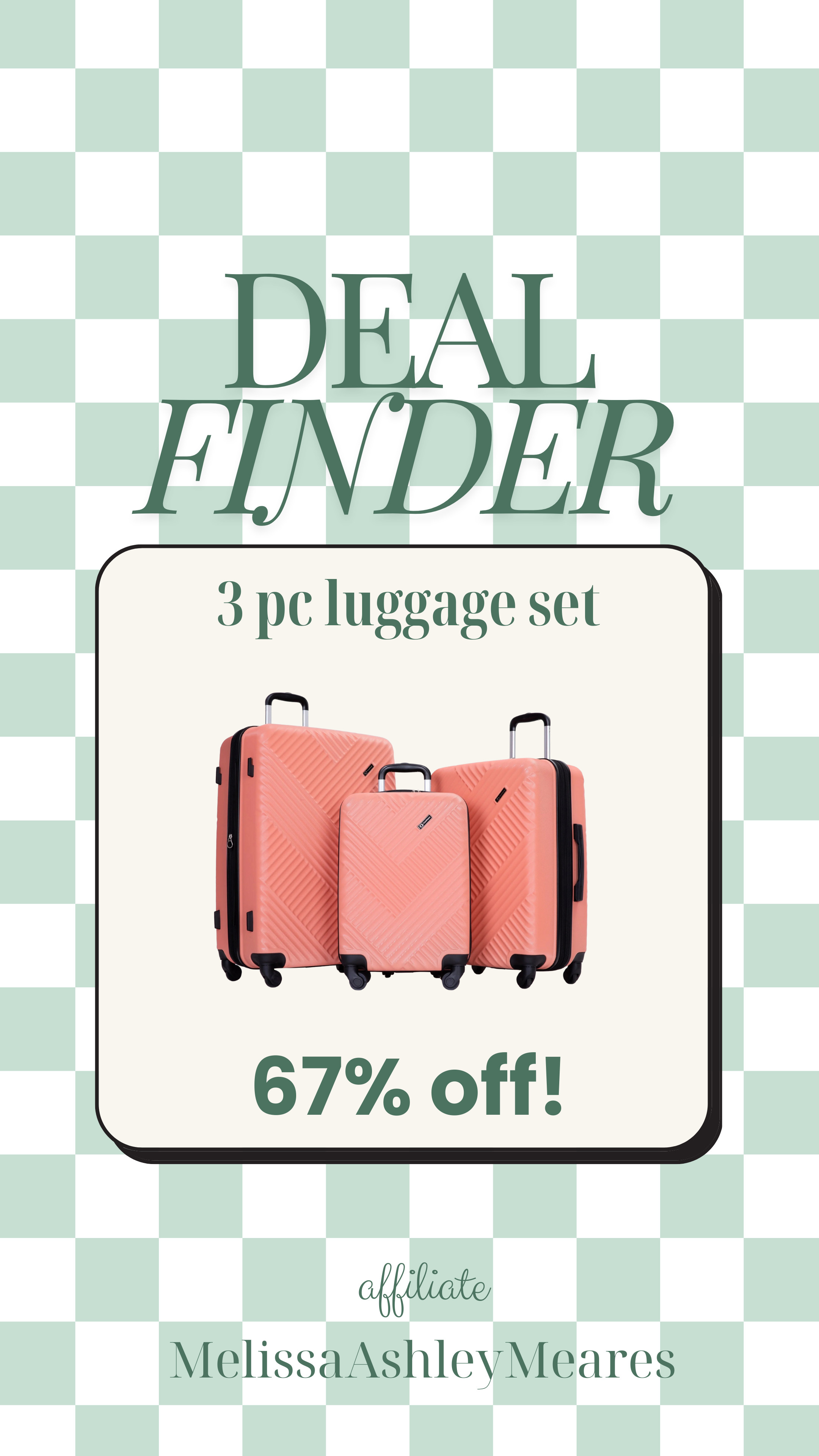 Grab this amazing deal on a 3 piece luggage set while it lasts! 67% off is almost unheard of! Available in multiple colors.
 

 #LTKSaleAlert #LTKFindsUnder100 #LTKTravel