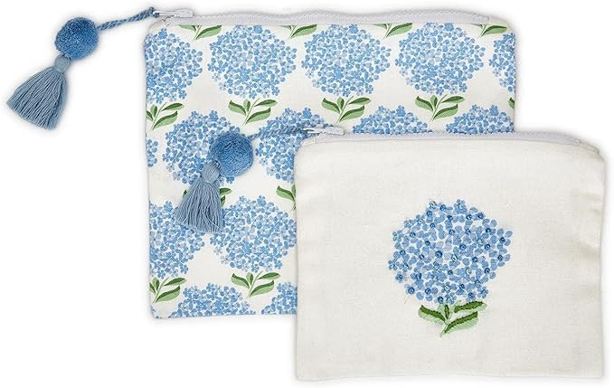 Two's CompanySet of 2 Hydrangea Multipurpose Pouch w/Lining & Pom Pom Zipper Pull - Cotton | Amazon (US)