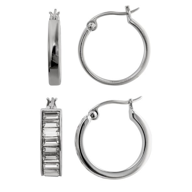 Believe by Brilliance Fine Silver Plated Hoop Duo with Cubic Zirconia - Walmart.com | Walmart (US)