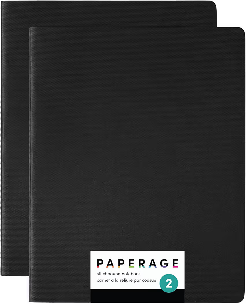 PAPERAGE Soft Cover Blank Journal Notebook, 2 Pack, (Black), 100 Pages, Large 7.5 inches x 9.5 in... | Amazon (US)