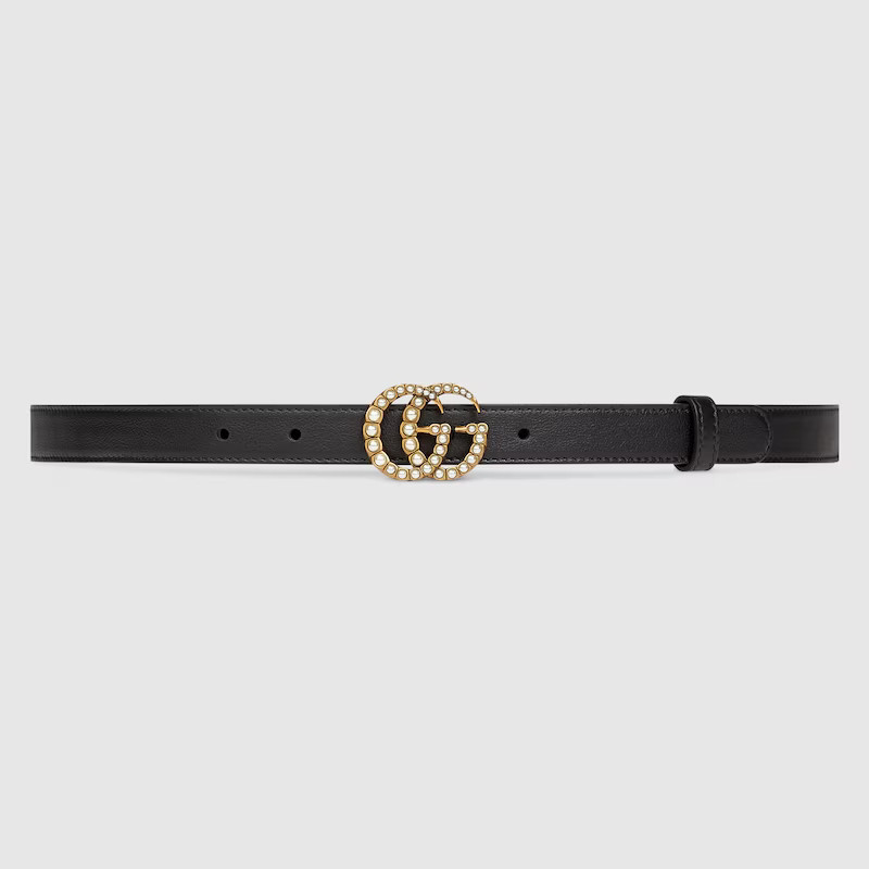GUCCI GG Marmont Thin Belt With Pearls, Size Gucci 65, Black, Leather | Gucci (US)
