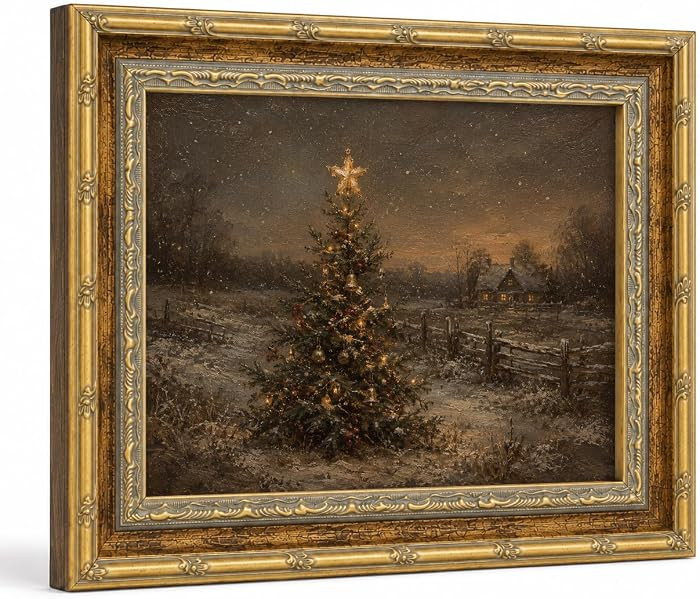 Vintage Gold Framed Christmas Tree Wall Art, Winter Canvas Decor11x14 in | Amazon (US)