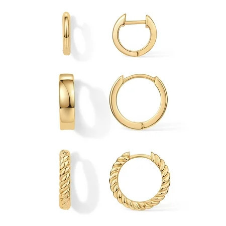 PAVOI 18K Yellow Gold Plated Sterling Silver Posts 4 Pairs Small Hoop Earrings Set | Plain Rope Wide Huggie Hoop Pack Earscape for Women 15mm 14mm 12mm C29 | Walmart (US)