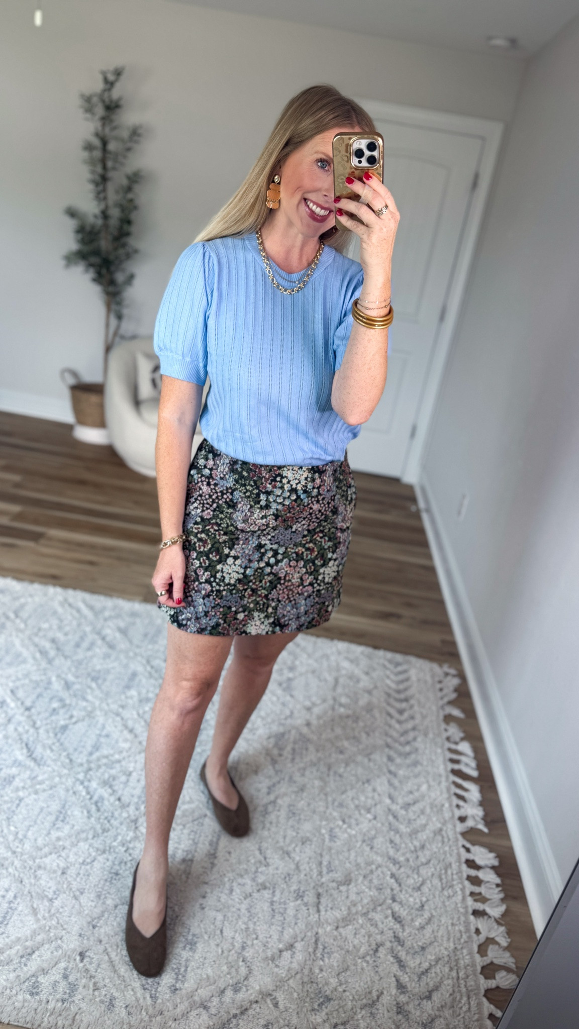 Daily try on, Walmart outfit, Walmart style, free assembly, floral mini skirt, fall floral, Pointelle sweater

#LTKootd