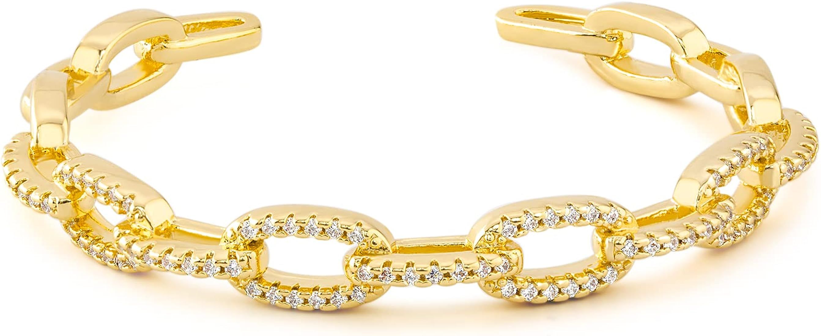 KissYan Gold Cuff Bangle Bracelets for Women, 14K Gold Plated Adjustable Open Cuff Bracelet Flat ... | Amazon (US)
