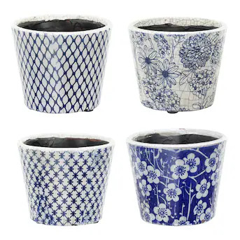 A&B Home 5.5-in W x 4.5-in H Blue and White Terracotta Contemporary/Modern Indoor/Outdoor Planter | Lowe's