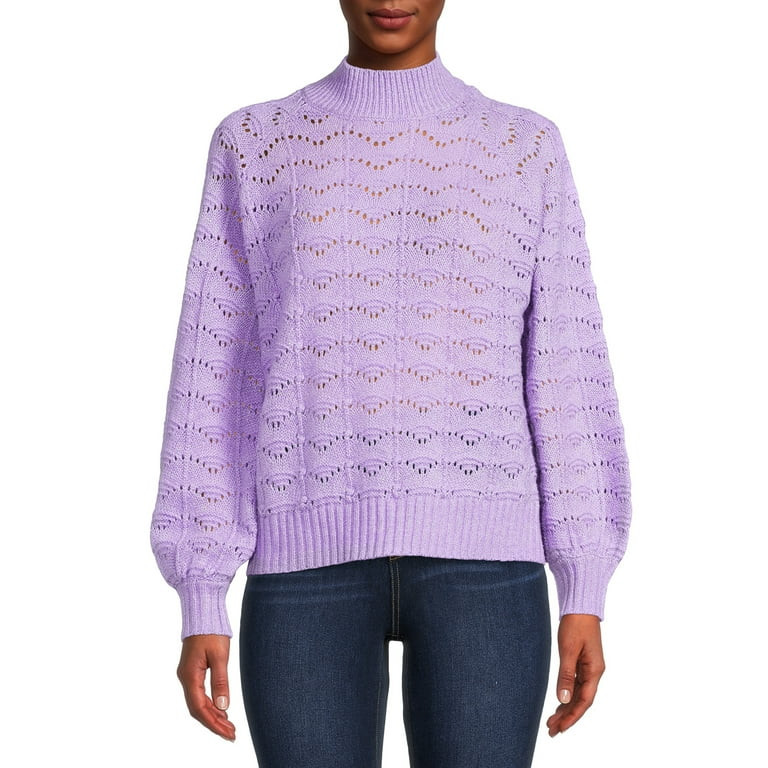 Time and Tru Women's Pointelle Lurex Crew Neck Sweater - Walmart.com | Walmart (US)