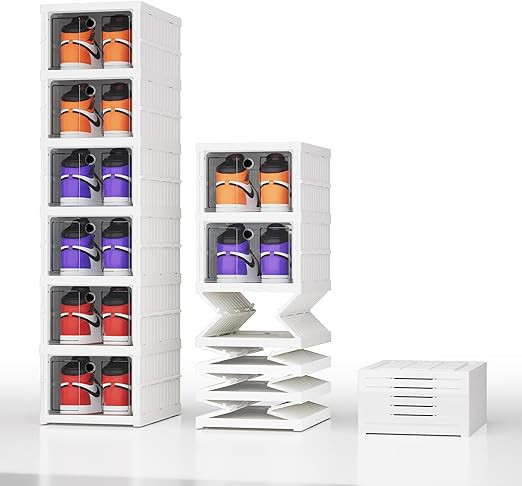 JYH Shoe Organizer for Closet, 6 Pack Clear Shoe Storage Container All-in-one Sturdy Plastic Stac... | Amazon (US)