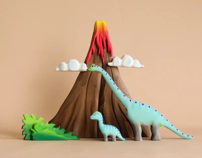 Handmade Wooden Volcano & Dinosaurs Set | Odin Parker