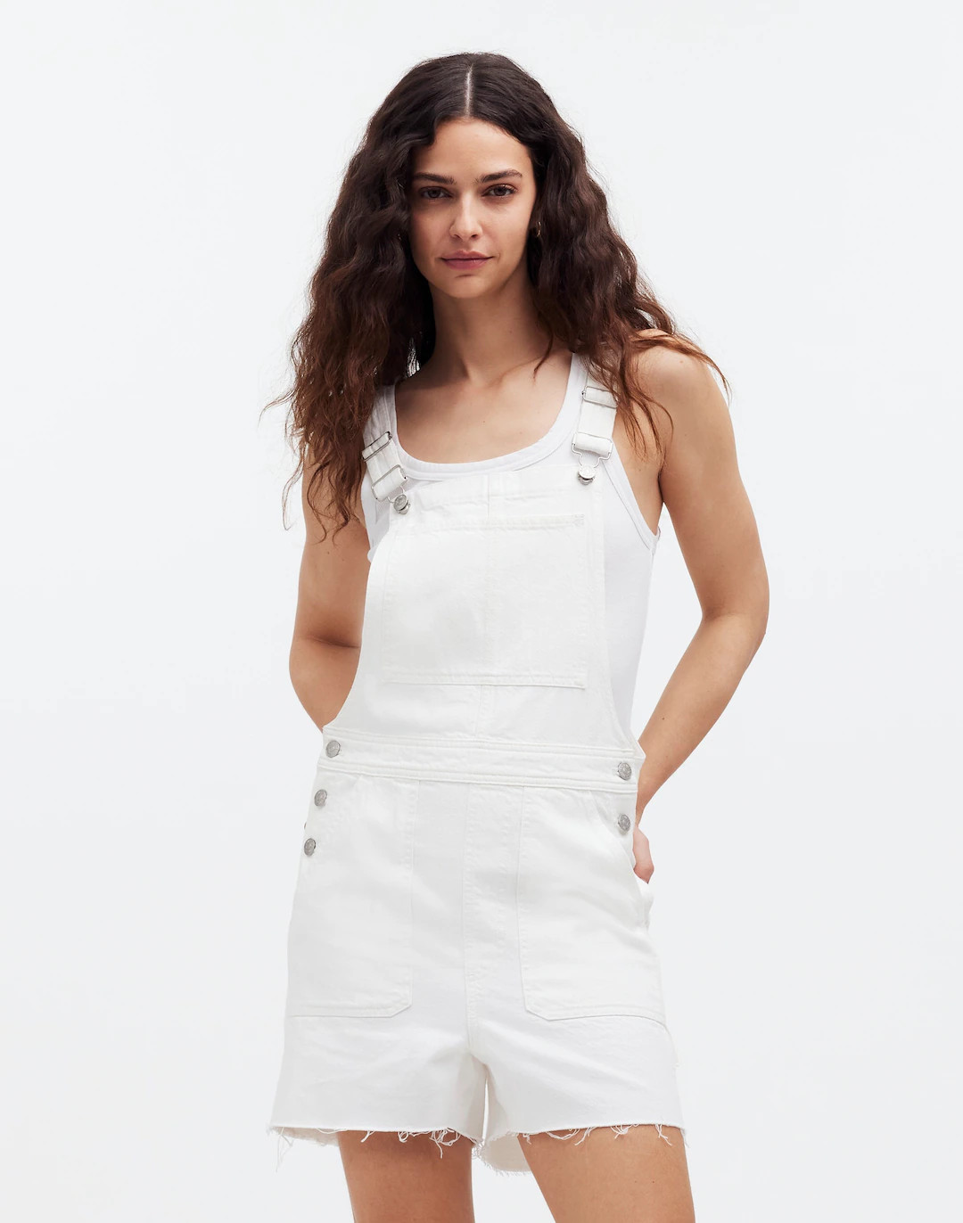 Denim Oversized Carpenter Shortalls in Tile White: Raw Hem Edition | Madewell