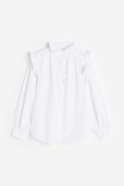 Frill-trimmed linen-blend blouse | H&M (DE, AT, CH, DK, NL, NO, FI)