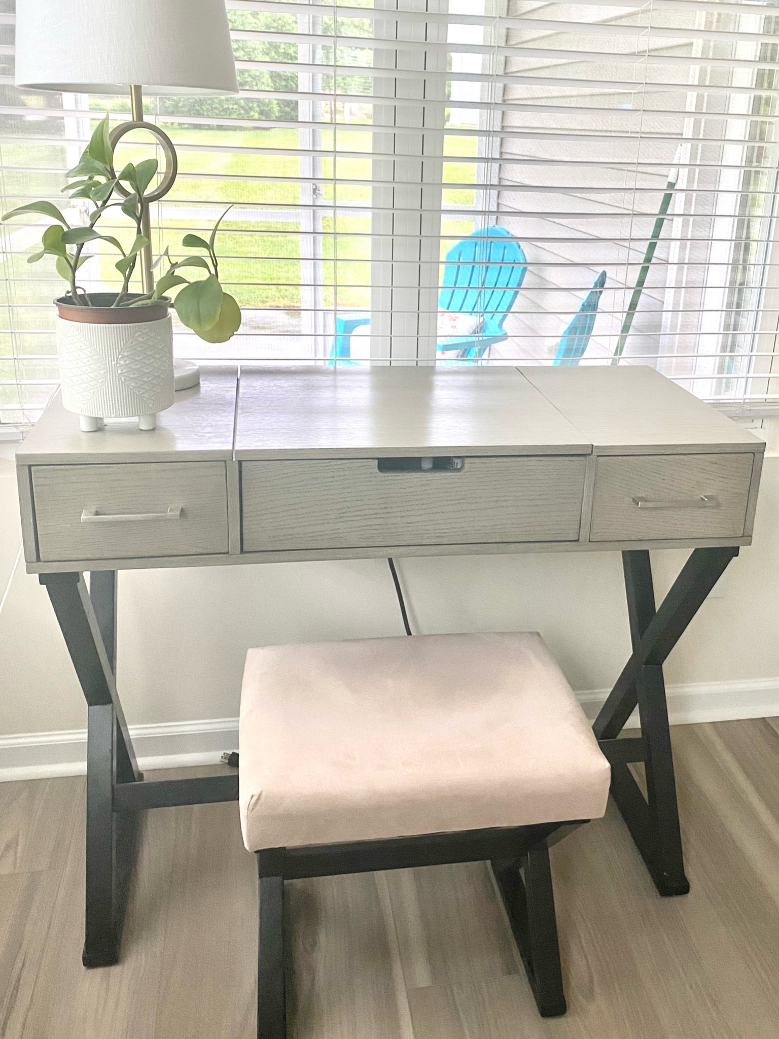 My living room #desk slash makeup #vanity 💄 The grayish color matches most spaces - I love how neutral it is! 

#furniture #home #homedecor #interiordecorating #wayfair

#liketkit 

#LTKsalealert #LTKstyletip #LTKhome