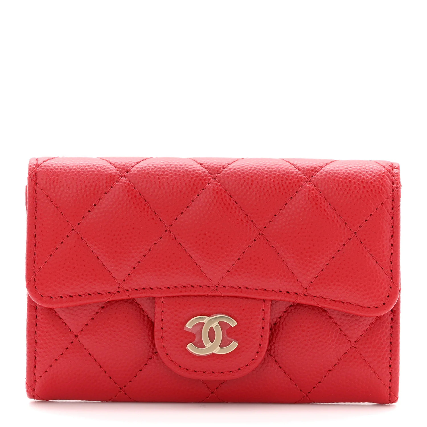 Caviar Quilted Flap Card Holder Wallet Red | FASHIONPHILE (US)