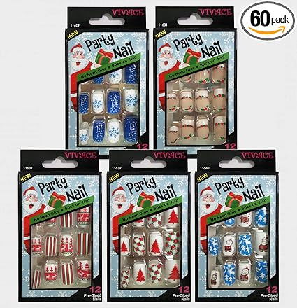 Vivace 5Pack 60tips Press On Christmas Novelty Nails, Sticker Nails (Tree) | Amazon (US)
