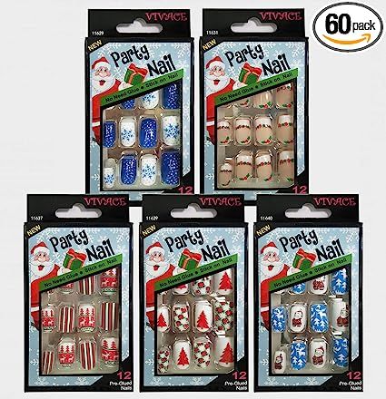 Vivace 5Pack 60tips Press On Christmas Novelty Nails, Sticker Nails (Tree) | Amazon (US)