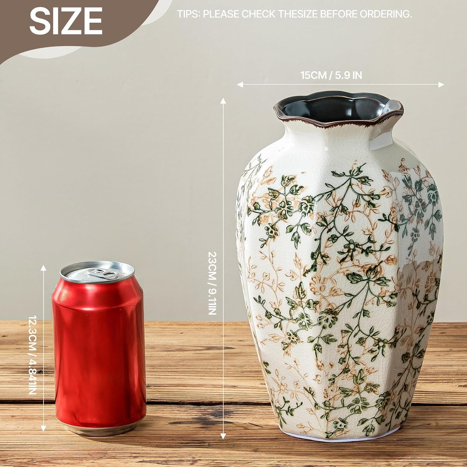 Ceramic Flower Vase | Green Rustic Farmhouse Vase for Home Decor, Vintage Floral Pottery Tuscan O... | Amazon (US)