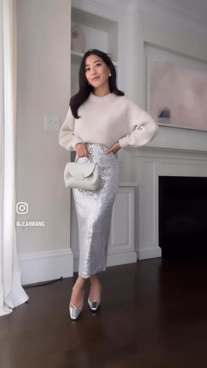 Cozy glam holiday party outfit with Amazon skirt find 

• the drop sequin skirt. Pictured is xxs but I ended up sizing up this year to XS when I got a second color, and the XS is more comfortable on my 25.5” waist and hips. I wear with shaper shorts 

Xxs skirt is 24” around the waist
XS skirt is 25.5” around the waist 

Pull on stretch waist. Stretch sequin material. Not itchy or uncomfortable due to a full lining . Hits nearly maxi length on me.

• Everlane sweater xxs in Almond

• reformation Ezkynn top xs worn with nippies 

• polene bag not linkable 

• jcrew silver heels, linked similar in a nice quality comfy style that are 40% off now 

• jcrew silver earrings 

Christmas family photo outfits, New Year’s Eve, NYE style 

#LTKFindsUnder100 #LTKParties #LTKHoliday