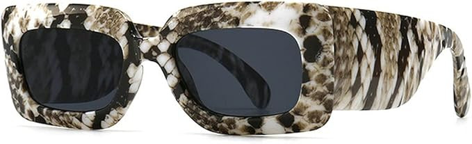 laureles/Square Snakeskin Pattern Rectangle Sunglasses Men Women Vintage Fluorescent Green Shade ... | Amazon (US)