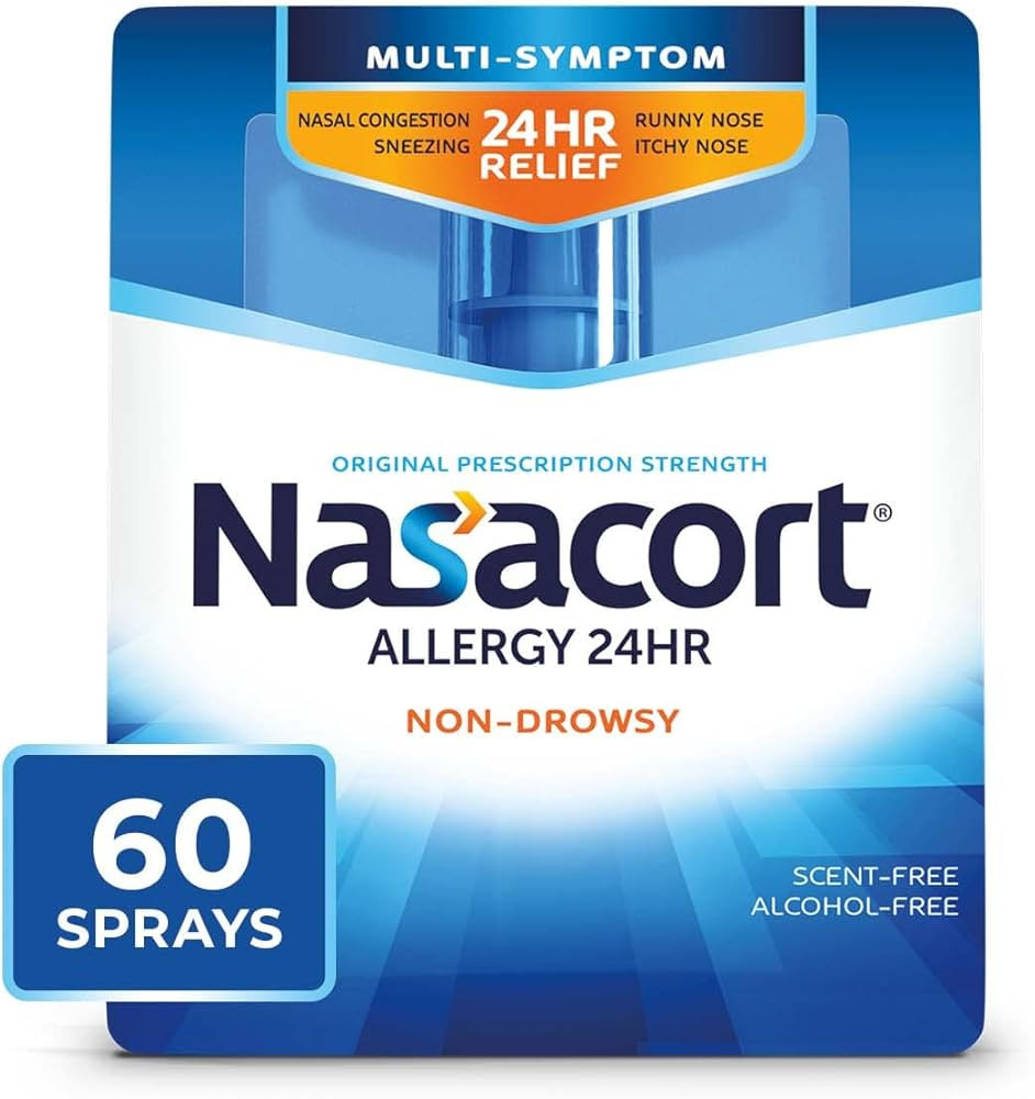 Nasacort 24HR Allergy Nasal Spray for Adults, Non-drowsy & Alcohol Free, 60 Sprays, 0.37 fl. oz. | Amazon (US)