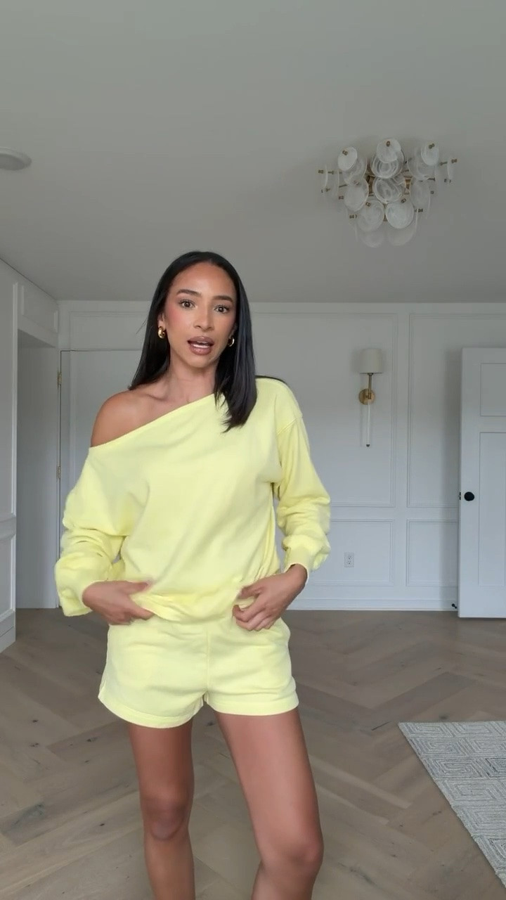 40% OFF matching yellow terry short set!! The material on this set is perfect for summer - thin but still comfy and cozy! Wearing size S off the shoulder top and size S terry mini short (extra 20% OFF in cart) 

summer outfit, vacation outfit, mom outfit, postpartum outfit, pool outfit, beach outfit, resort wear, abercrombie cover up, abercrombie sale, matching set

#LTKSaleAlert #LTKSeasonal #LTKTravel
