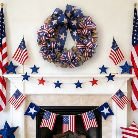 erdimoy 250th Anniversary Patriotic Wreath - Red White and Blue Front Door Decor, 4th of July & Memorial Day Summer Wreath, All-Weather Farmhouse Outdoor Holiday Decoration | Walmart (US)