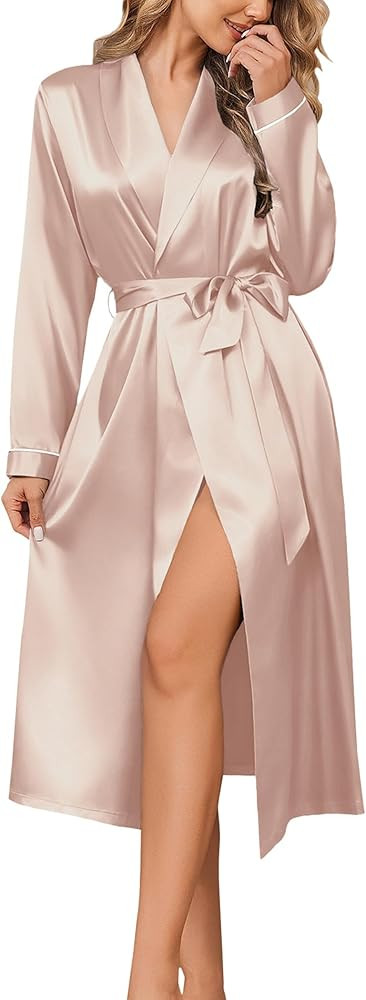 Ekouaer Silk Robes for Women Shawl Collar Satin Bathrobe Long Bride Wedding Party Robe Lightweigh... | Amazon (US)
