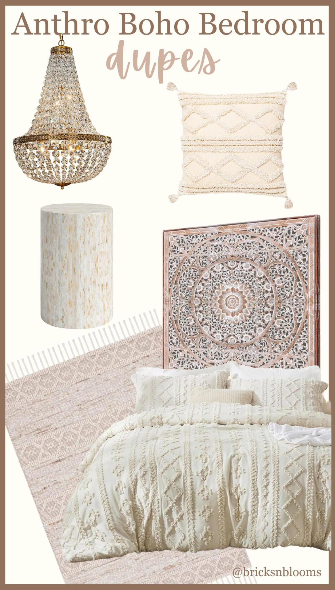Anthropologie inspired boho bedroom 

Boho bedding, boho rug, carved headboard, chandelier, boho throw pillows 

#LTKHome #LTKStyleTip #LTKFamily