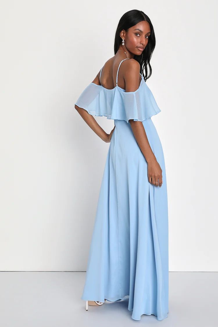 Forever Enchanting Light Blue Cold-Shoulder Maxi Dress | Lulus